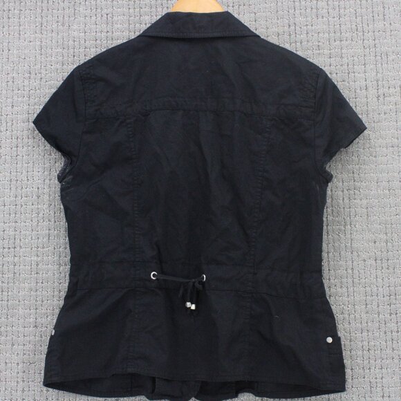Renuar Shirt Womens Size 12 Black Button Down Short Sleeve Pockets Collared - Picture 7 of 9